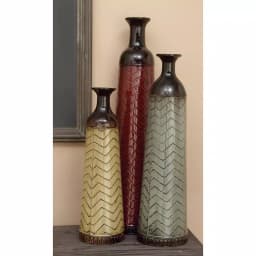LITTON LANE Chevron Set of 3 Metal Decorative Floor Vases - Rustic Tin in Red, Brown, and Green thumbnail 5