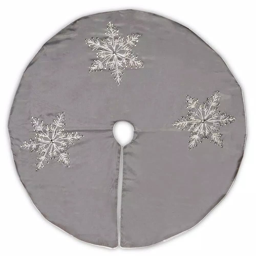 National Tree Company 42 in. Snowflake Design Christmas Tree Skirt with Embroidered Motifs