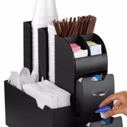 Mind Reader Coffee and Condiment Organizer with Drawer for 36 K-Cups and Sleeve Dispenser, Black thumbnail 3