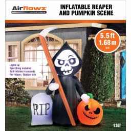 Unbranded 5.5-ft. Inflatable Reaper and Pumpkin Halloween Scene with Tombstone thumbnail 2