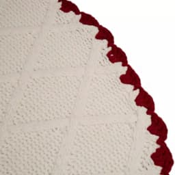 Glitzhome 52 in. White Knitted Chenille Christmas Tree Skirt with Red Trim and Pompoms thumbnail 4
