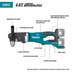 Makita 18V X2 LXT Brushless Cordless 1/2 in. Right Angle Drill Kit (36V) with 2 5.0 Ah Batteries thumbnail 2