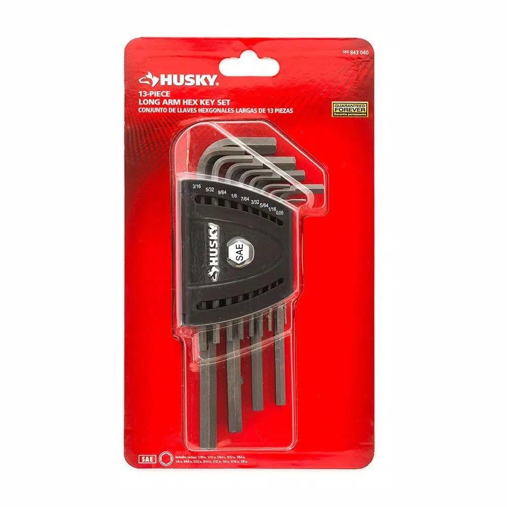 Husky SAE Long Arm Hex Key Set, 13-Piece Alloy Steel Allen Wrench Set with Color-Coded Caddy