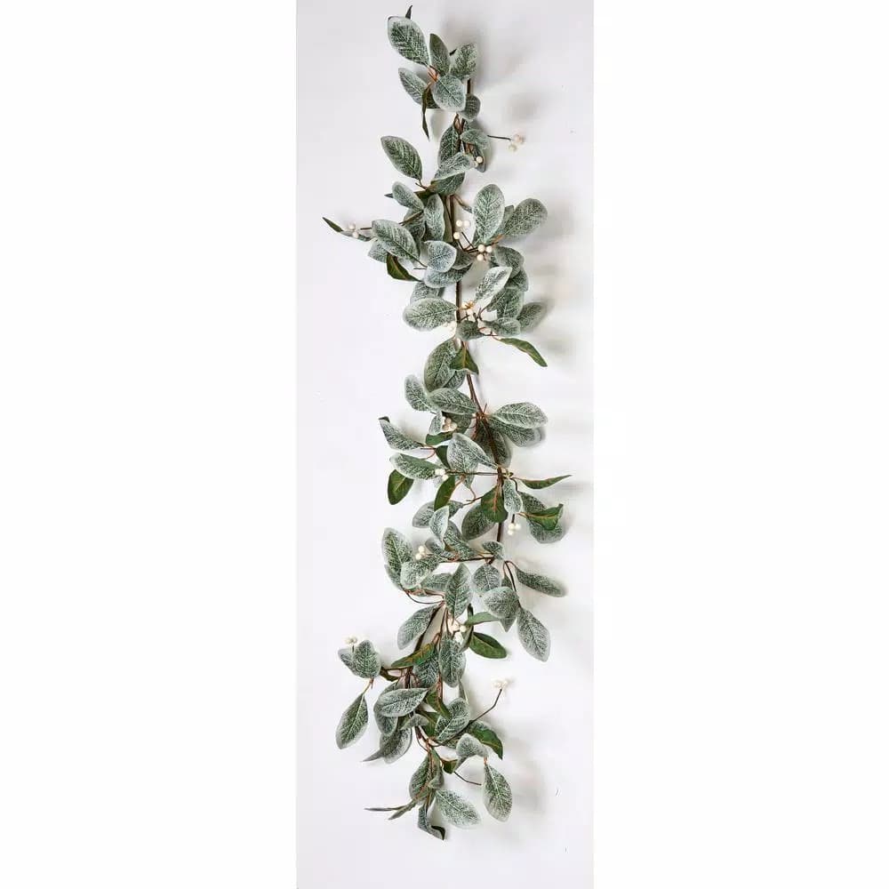Unbranded 5 ft. Magnolia Leaf Garland with White Berries, Artificial Greenery