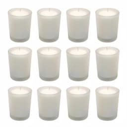LUMABASE 12-Piece White Votive Candle Set with Frosted Glass Holders, 15-Hour Burn Time, Unscented Paraffin Wax thumbnail 1