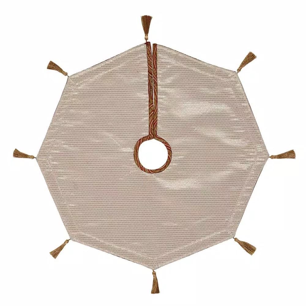 VHC Brands Soleil 21 in. Candy Apple Red & Bronze Jacquard Christmas Mini Tree Skirt with Gold Tassels
