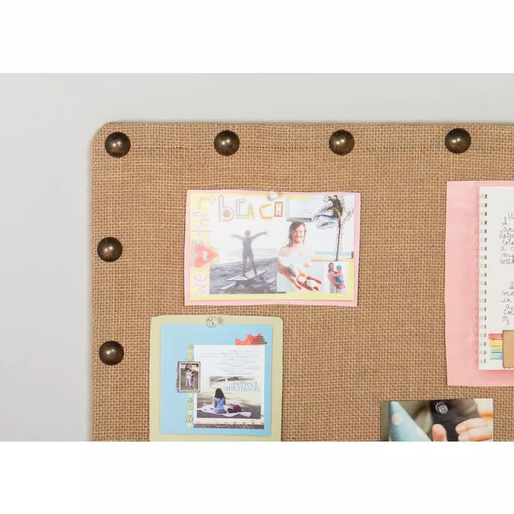 Unbranded Burlap Covered Cork Memo Board with Antique Bronze Nailhead Trim, 24 x 36 in.