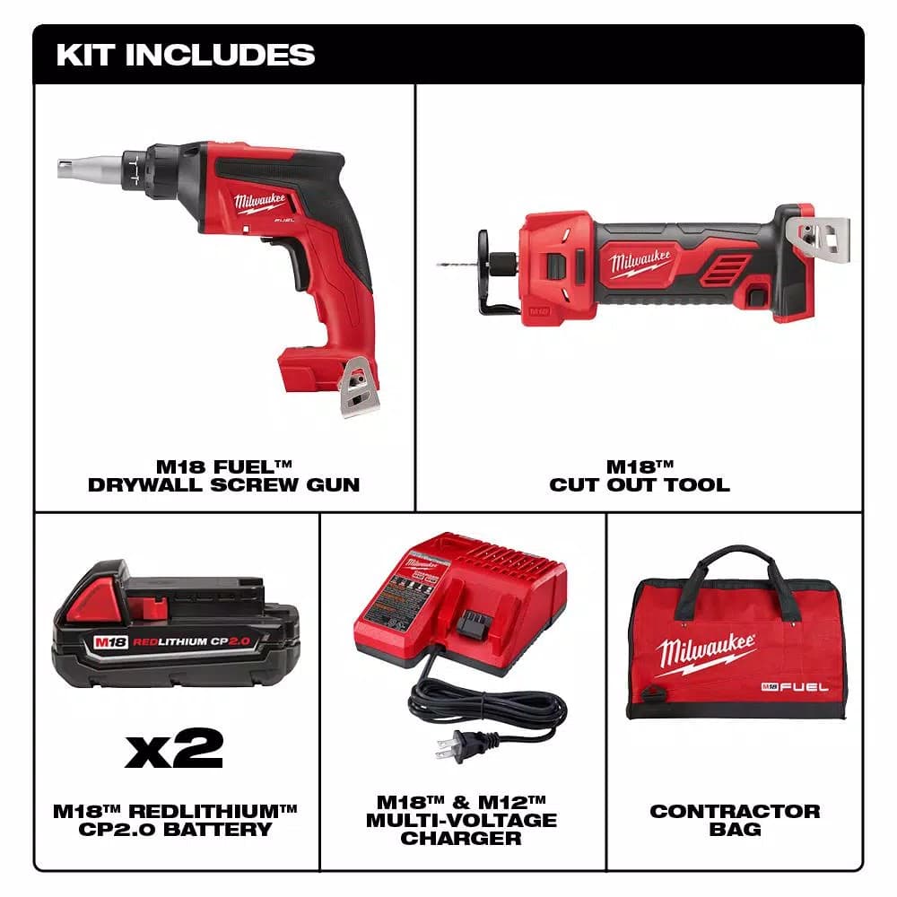 Milwaukee M18 FUEL 18V Brushless Drywall Screw Gun & Cutout Tool Combo Kit