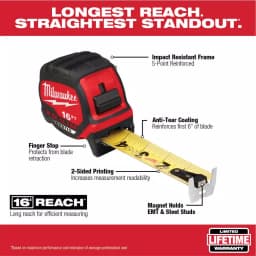 Milwaukee 16 ft. Wide Blade Magnetic Tape Measure with 17 ft. Reach thumbnail 2