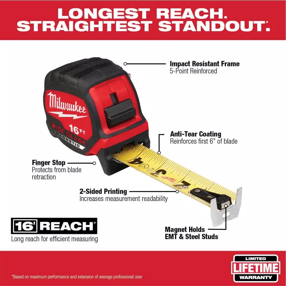 Milwaukee 16 ft. Wide Blade Magnetic Tape Measure with 17 ft. Reach