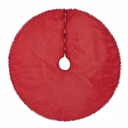 VHC Brands 48 in. Red Festive Burlap Farmhouse Christmas Tree Skirt with Taffeta Reverse thumbnail 2