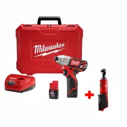 Milwaukee M12 12V Cordless 1/4 in. Hex Impact Driver Combo Kit with Free 3/8 in. Ratchet thumbnail 1