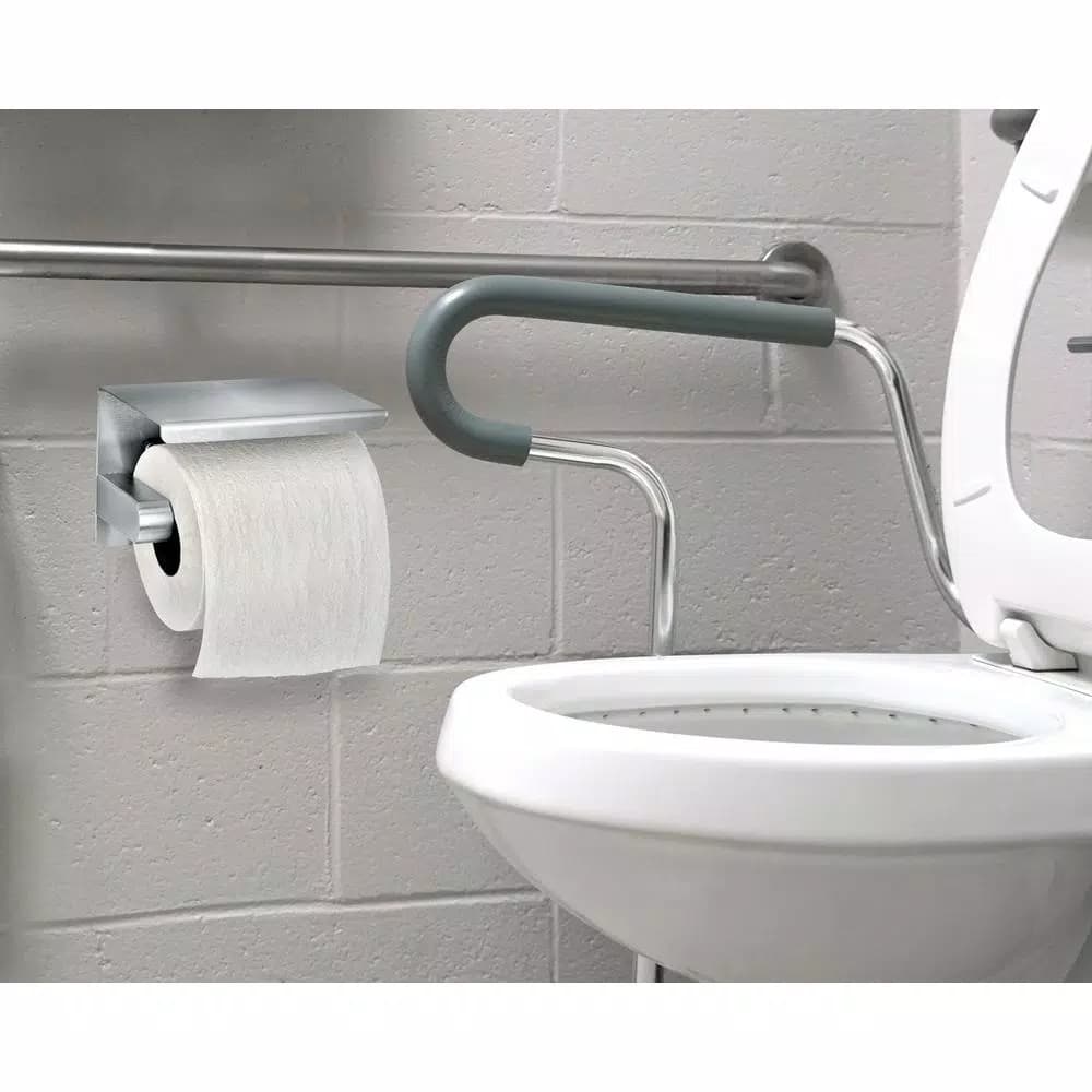 Alpine Industries Single Post Toilet Paper Holder with Storage Shelf, Brushed Stainless Steel