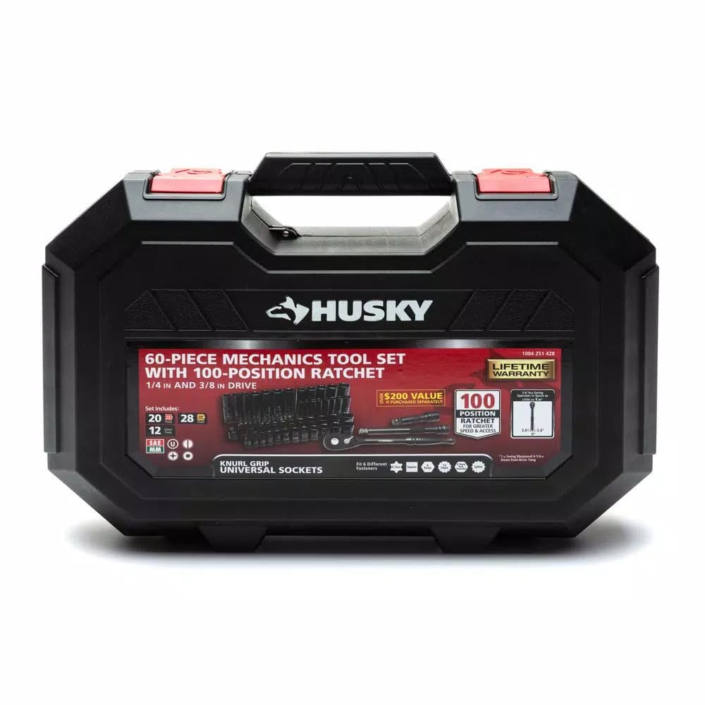 Husky 60-Piece 3/8 in. Drive 100-Position Universal Socket and Ratchet Mechanics Tool Set