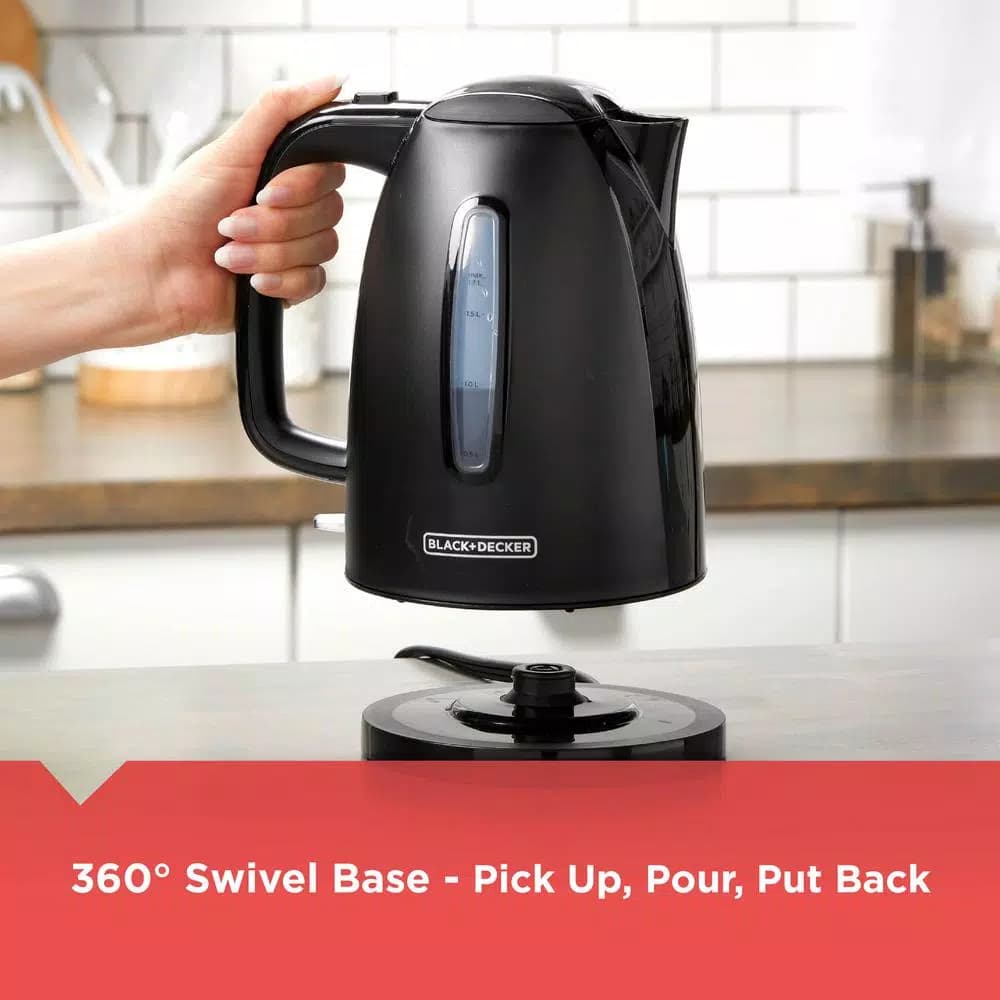 BLACK+DECKER 1.7L Rapid Boil Electric Cordless Kettle, 1500W, Black
