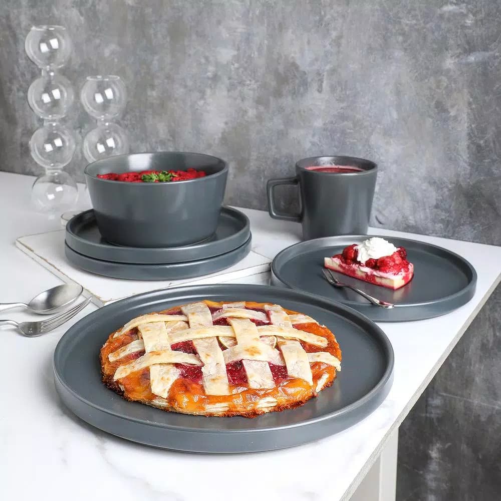 Stone Lain 16-Piece Modern Gray Matte Stoneware Dinnerware Set, Service for 4