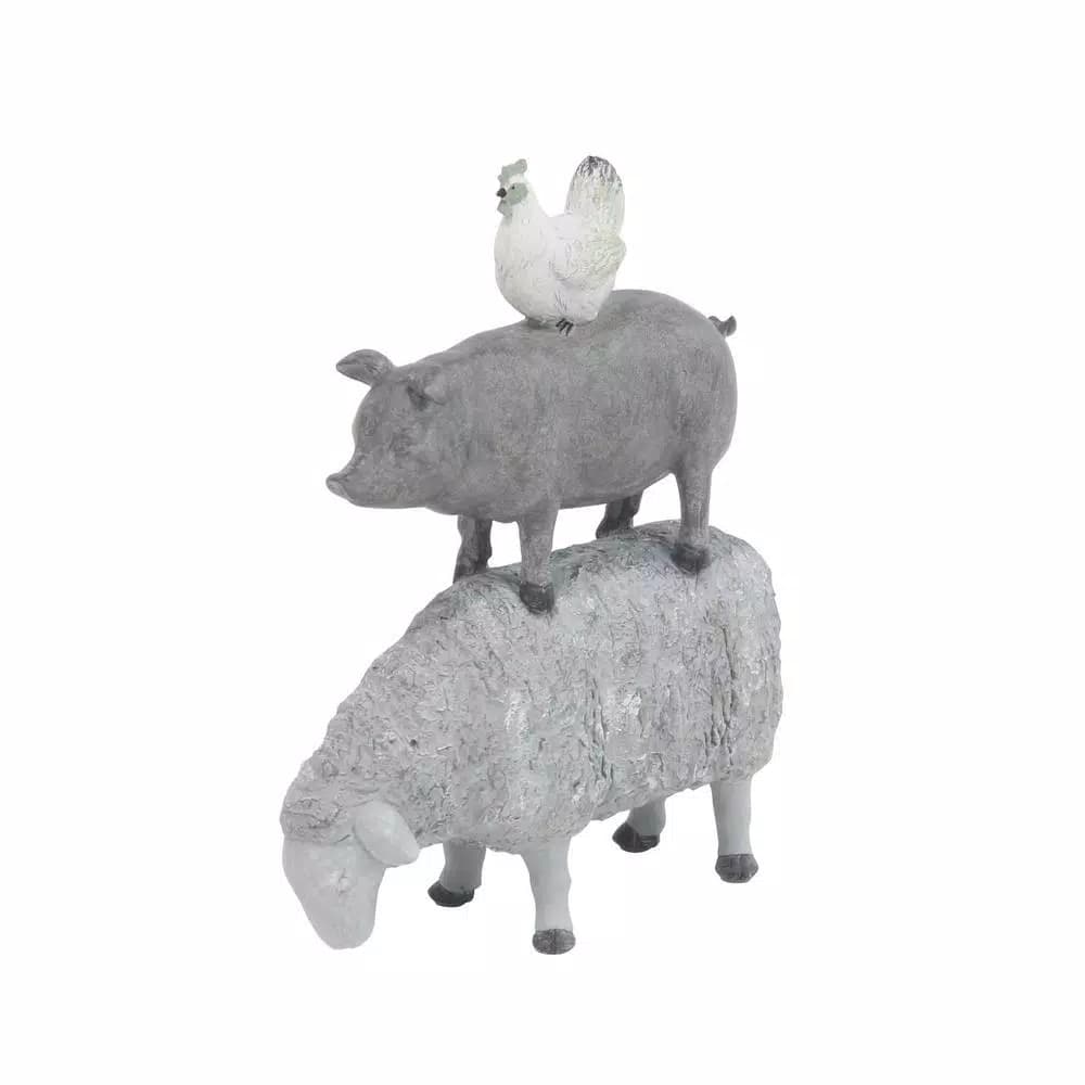 LITTON LANE 3-Stacked Barn Animals Polystone Sculpture - Farmhouse Sheep, Pig, and Chicken Statuary