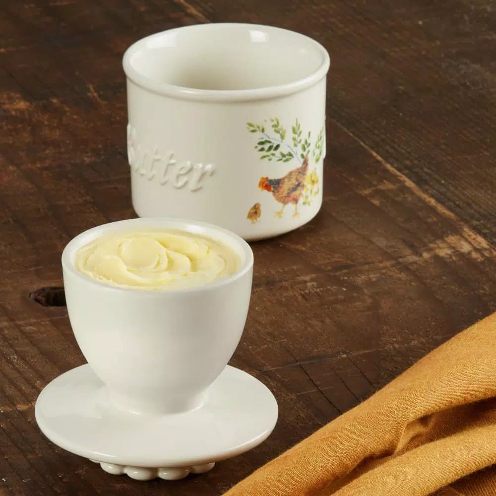 Paula Deen Garden Rooster Ceramic Butter Holder - Farmhouse Butter Bell
