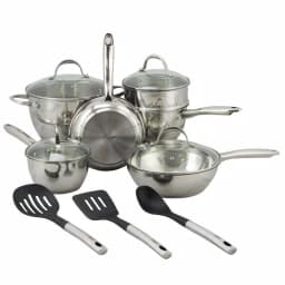 Oster Ridgewell 13-Piece Stainless Steel Cookware Set with Tempered-Glass Lids and Utensils thumbnail 1