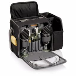 Picnic Time Malibu Black Wood Picnic Cooler Tote - Insulated Picnic Set for Two thumbnail 7