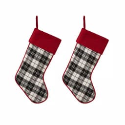 Glitzhome 20 in. Black and White Plaid Christmas Stockings, Cotton/Spandex Blend (2-Pack) thumbnail 1