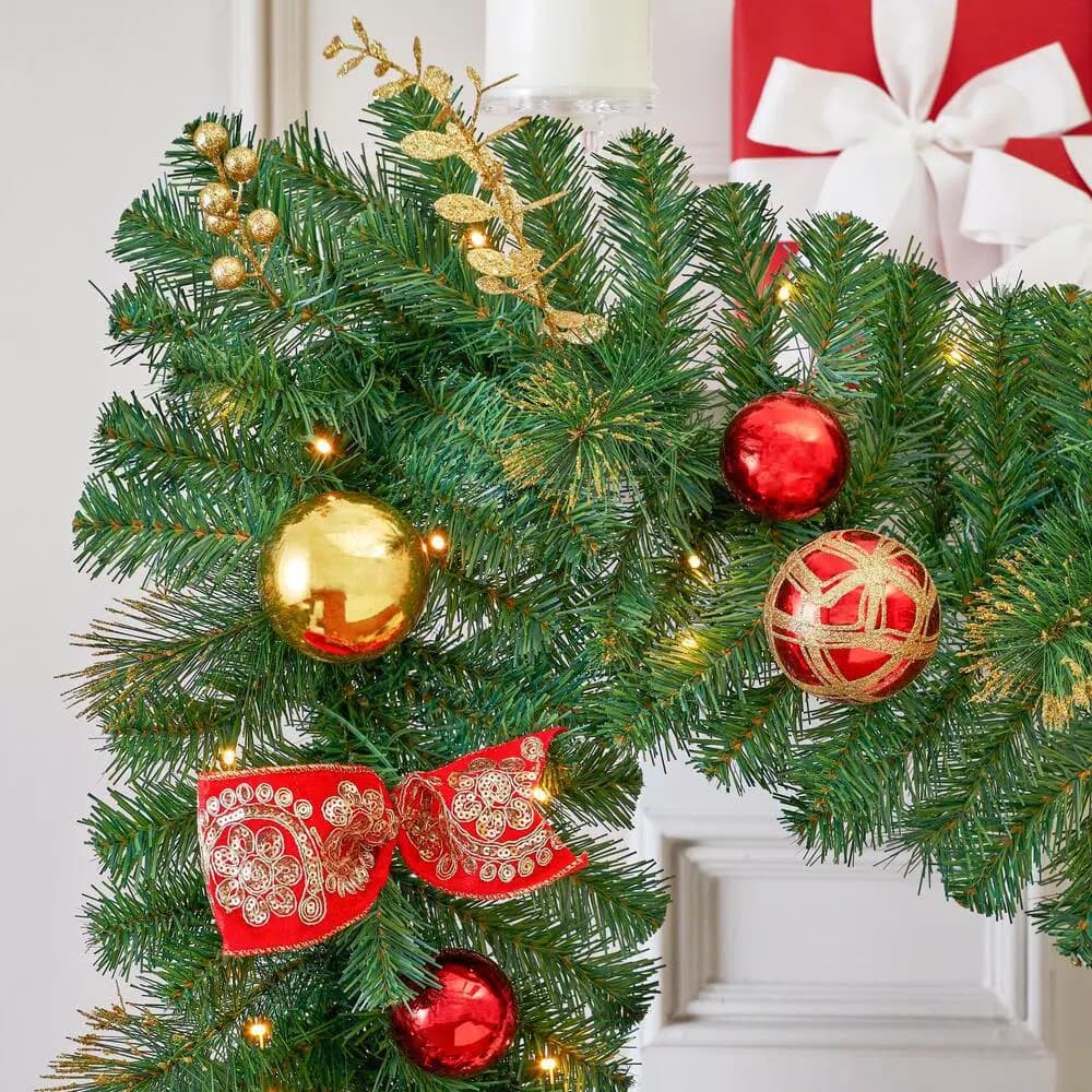 Home Accents Holiday Royal Easton 12 ft. Pre-Lit Artificial Christmas Garland with 70 Warm White LED Lights