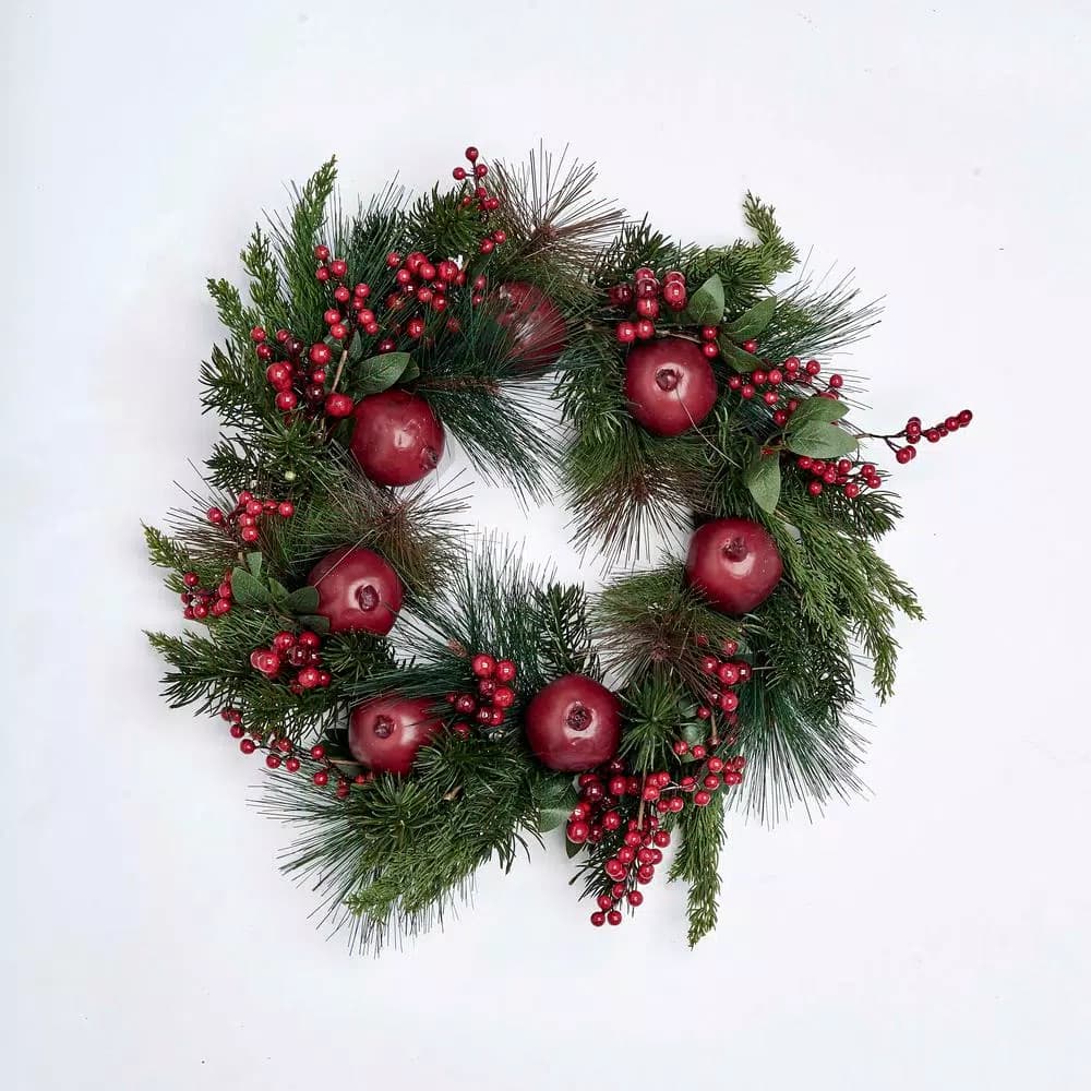 Unbranded 21 in. Pomegranate and Berry Wreath with Natural Twig Base