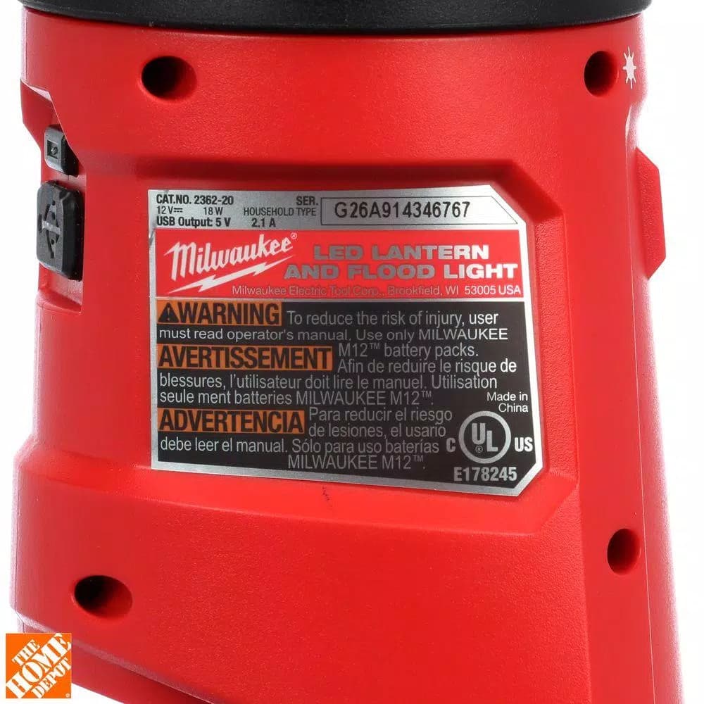 Milwaukee M12 12V Lithium-Ion Cordless 400-Lumen LED Lantern/Flood Light with USB Charging Port