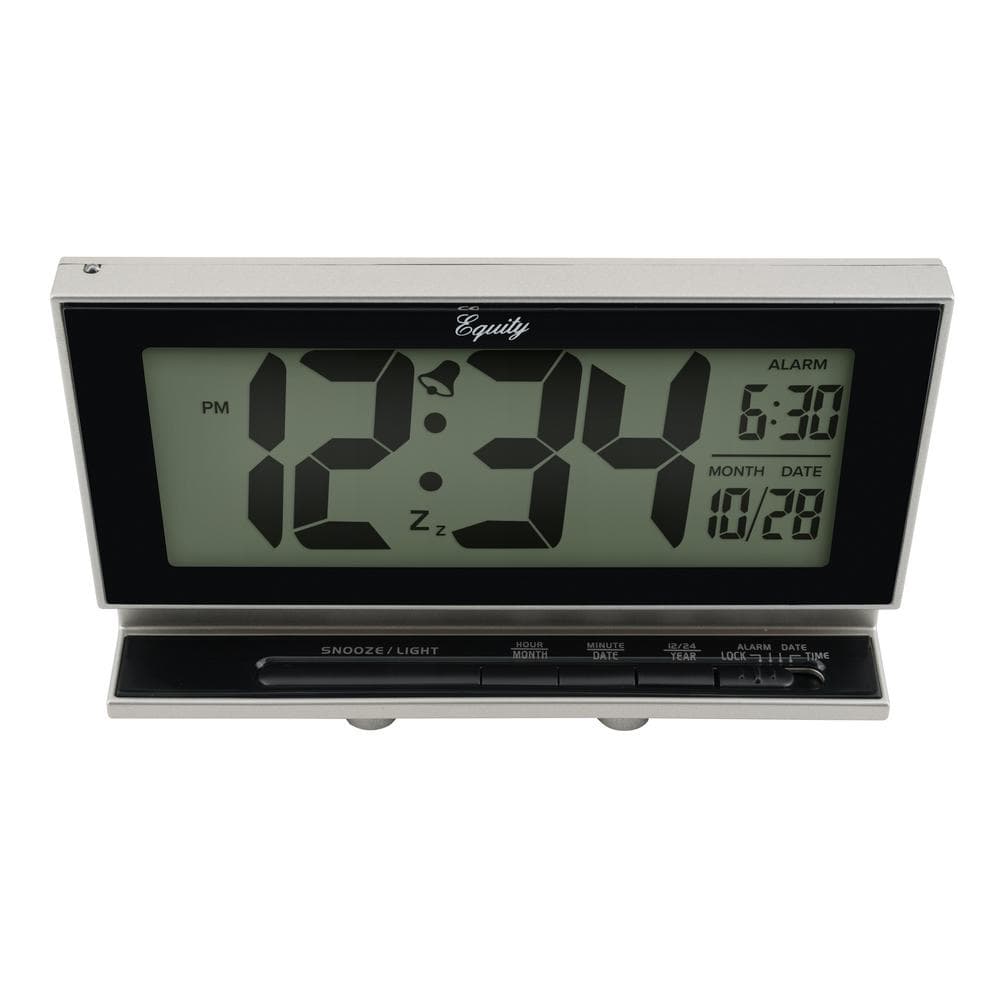 Equity by La Crosse Large 2 in. LCD Digital Alarm Table Clock with Night Vision Technology - Silver