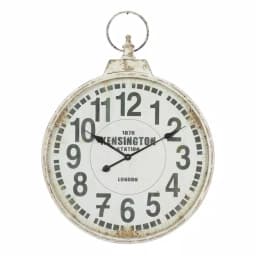 LITTON LANE 32 in. London Inspired Antique Round Wall Clock - Distressed White Metal Farmhouse Decor thumbnail 1