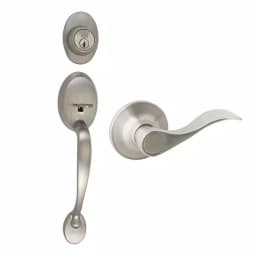 Design House Coventry Satin Nickel Entry Handleset with Springdale Interior Lever and Single Cylinder Deadbolt thumbnail 1