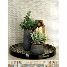 LITTON LANE Modern Reflections 24" Round Mother of Pearl Inlaid Decorative Tray, Black Lacquer thumbnail 1