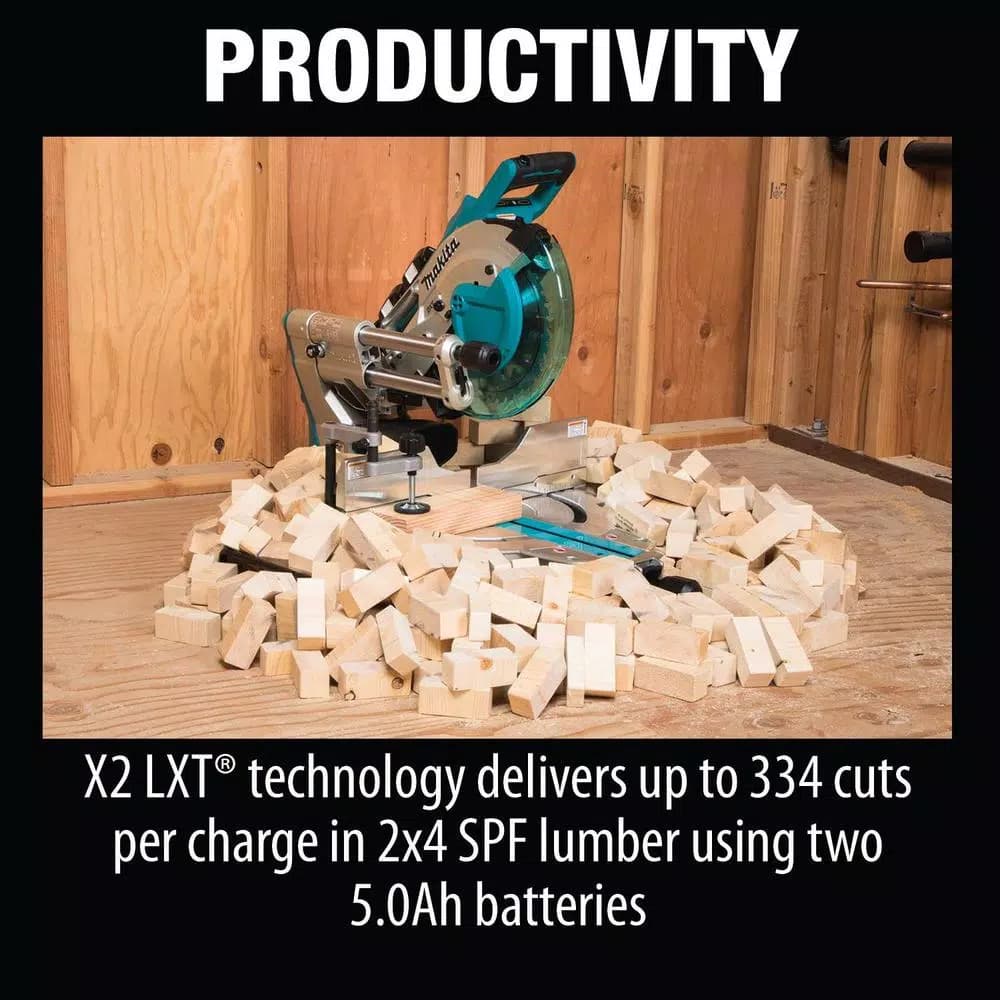 Makita 10 in. Dual-Bevel Sliding Compound Miter Saw X2 LXT Brushless Cordless with Laser and 5.0 Ah Batteries