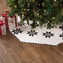 VHC Brands Emmie 48 in. Black and White Patchwork Christmas Tree Skirt, Hand-Quilted Cotton thumbnail 4
