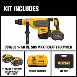 DEWALT DCH733X2 FLEXVOLT 60V MAX SDS MAX Combination Rotary Hammer Kit with (2) 9.0Ah Batteries thumbnail 2