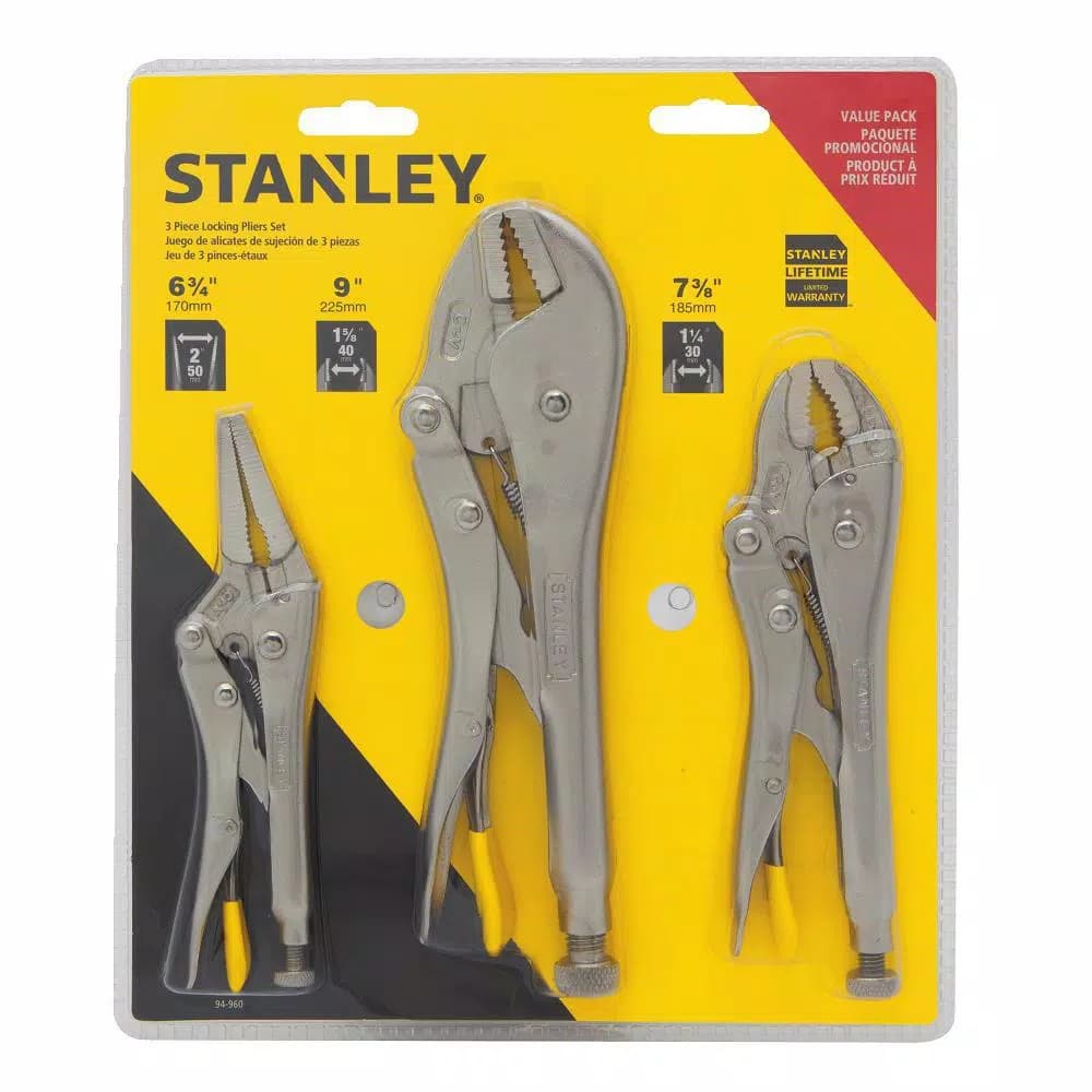 Stanley 3-Piece Locking Plier Set with Induction Hardened Jaws and Wire Cutters