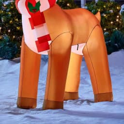 Home Accents Holiday 6 ft. Airblown Inflatable Reindeer with LED Lights and Striped Scarf thumbnail 4