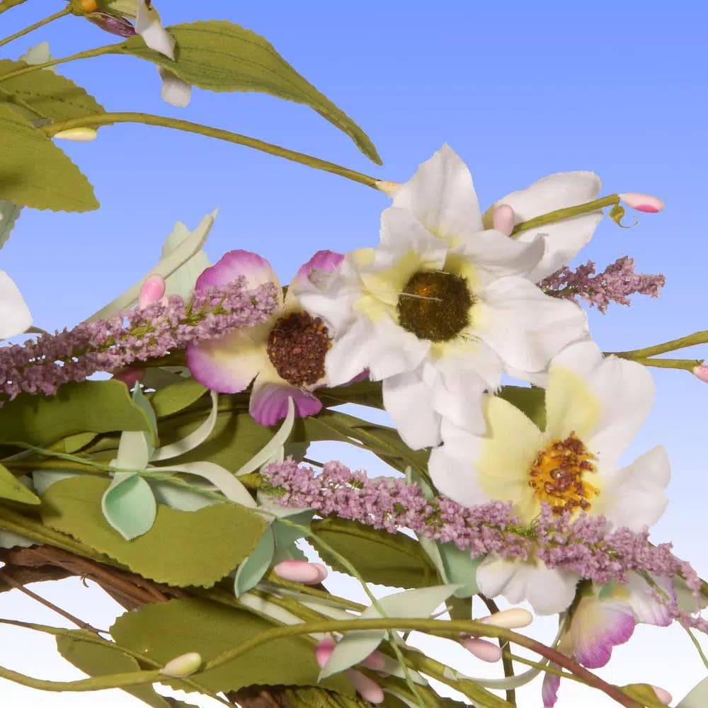 Unbranded 22 in. Purple and White Spring Floral Wreath with Lavender, Verbena, and Clematis