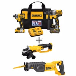 DEWALT 20V MAX XR Brushless Combo Kit with FLEXVOLT 6.0Ah & 2.0Ah Batteries, Hammer Drill, Impact Driver, Grinder & Saw thumbnail 1