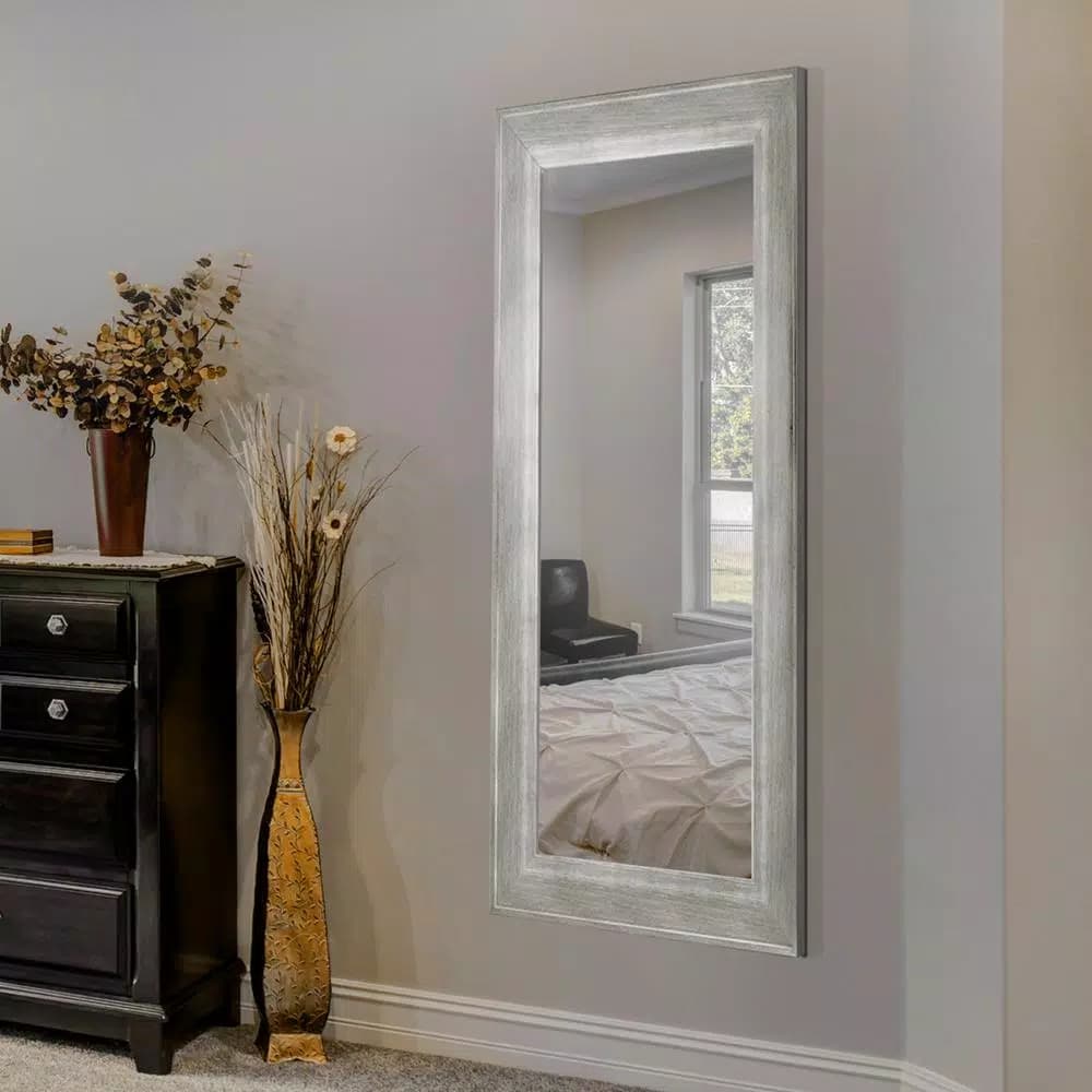 Crystal Art Gallery Large Rectangle White Modern Mirror with Wood Grain Finish (46.5 in. H x 25 in. W)