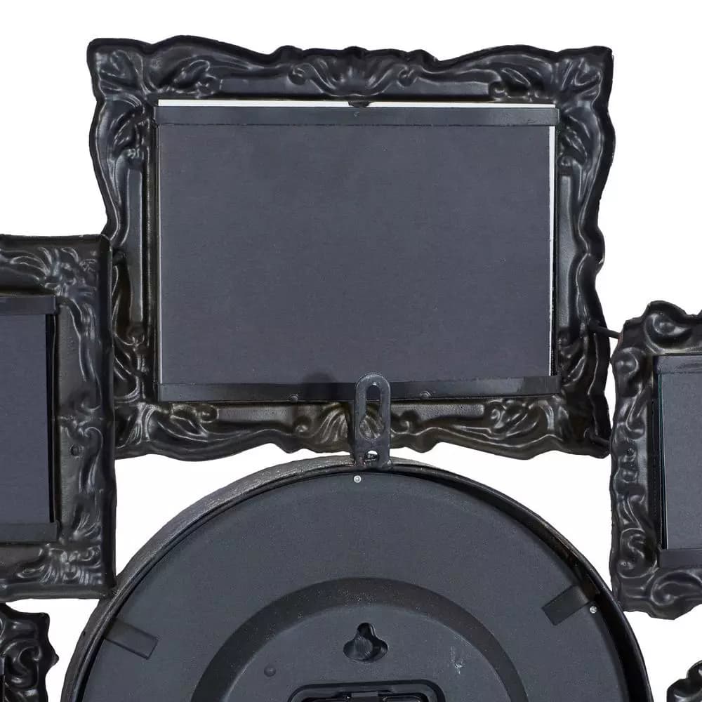 LITTON LANE 25 in. Metal Victorian Photo Frame Montage and Wall Clock with 8 Frames