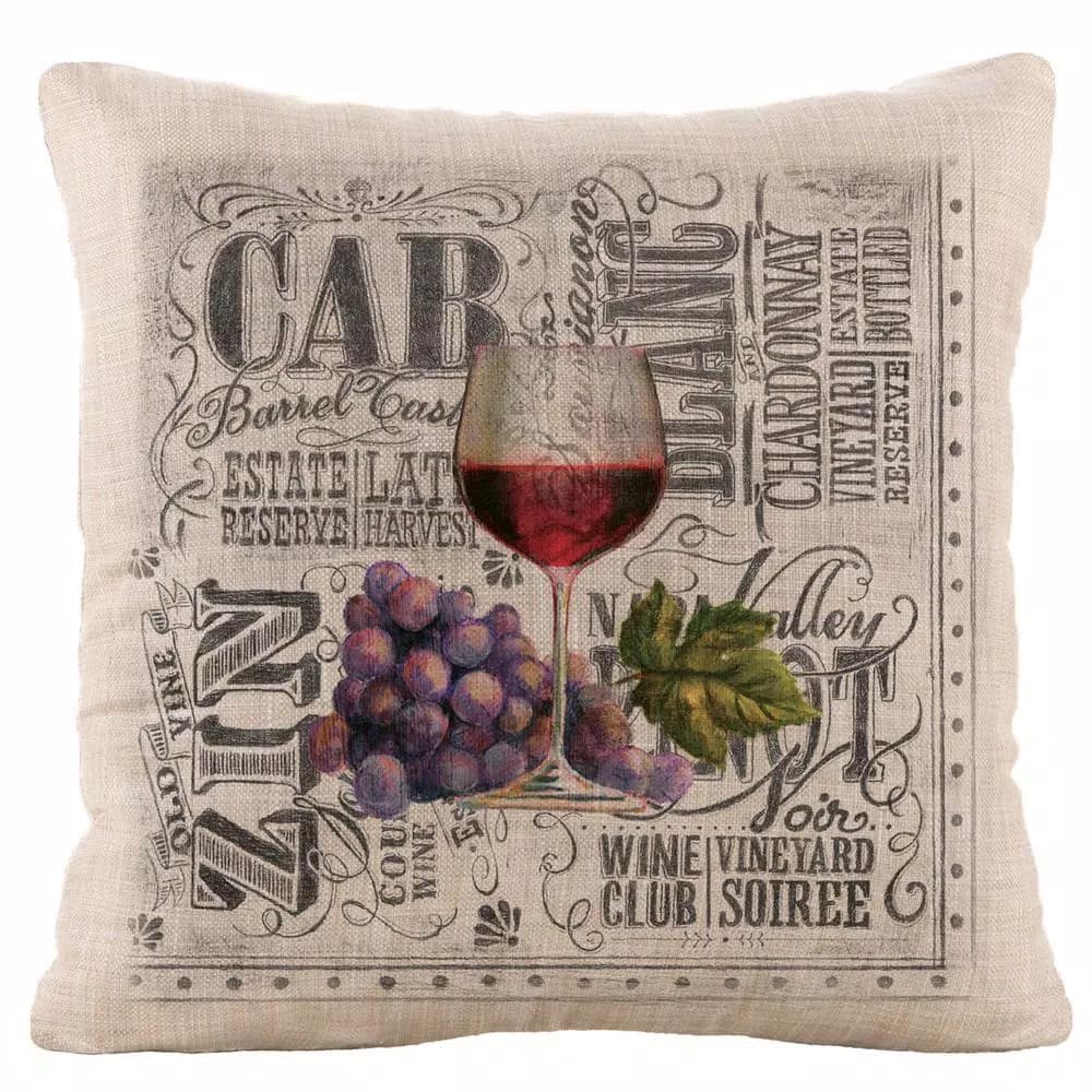 Heritage Lace Wine Country Natural Graphic Polyester 18 x 18 in. Throw Pillow