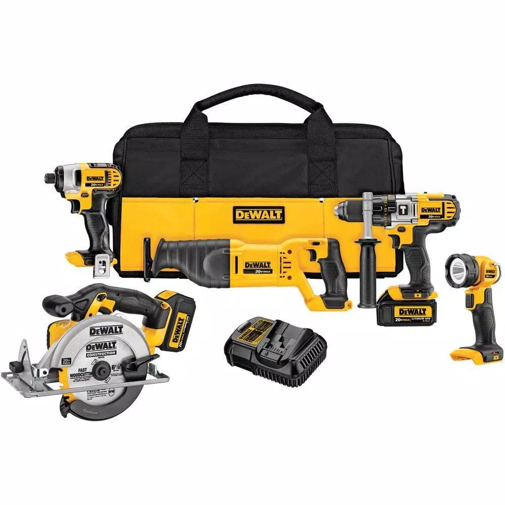 DEWALT 20V MAX Cordless 5-Tool Combo Kit with (2) 3.0 Ah Batteries and Charger