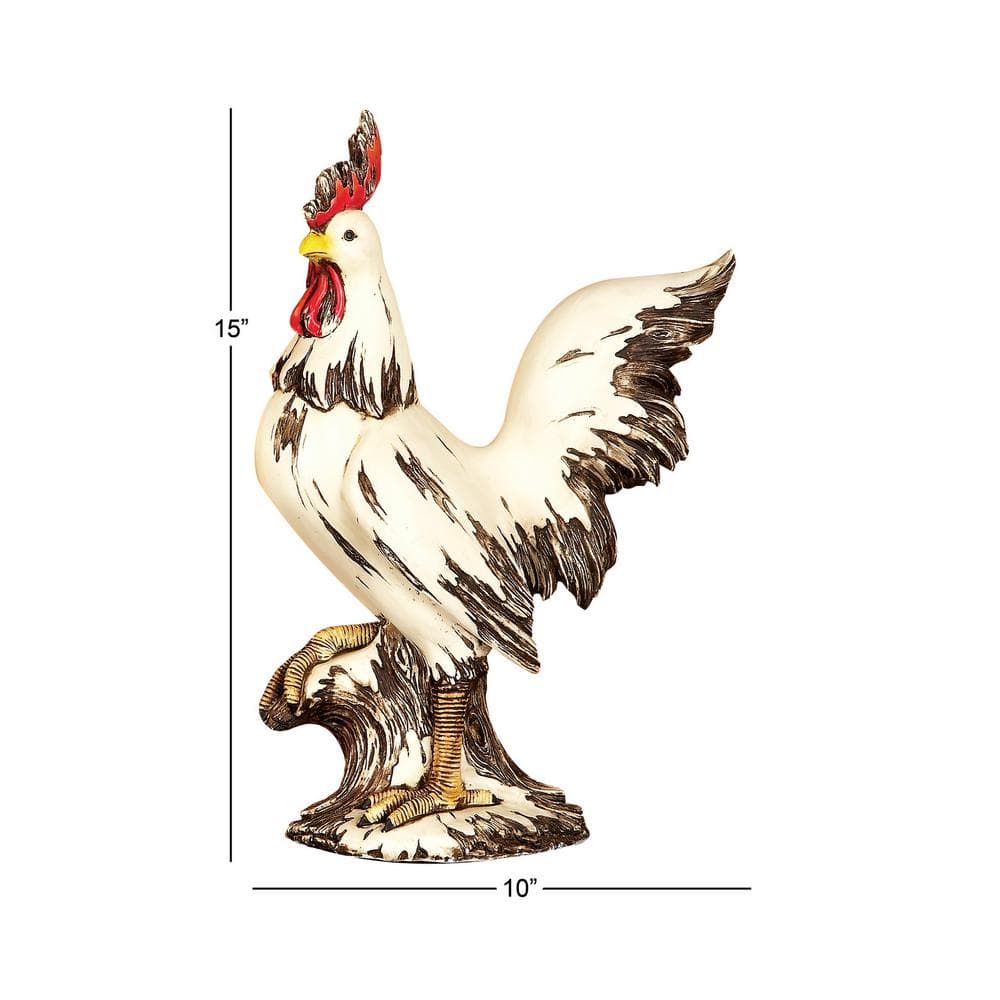 LITTON LANE 15 in. Rooster Decorative Sculpture - White, Red, and Brown Farmhouse Statuary