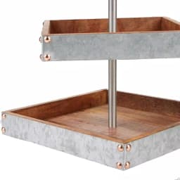Mind Reader Products 3-Tier Silver Cake Stand, Galvanized Steel & Wood Dessert Display with Handle thumbnail 3