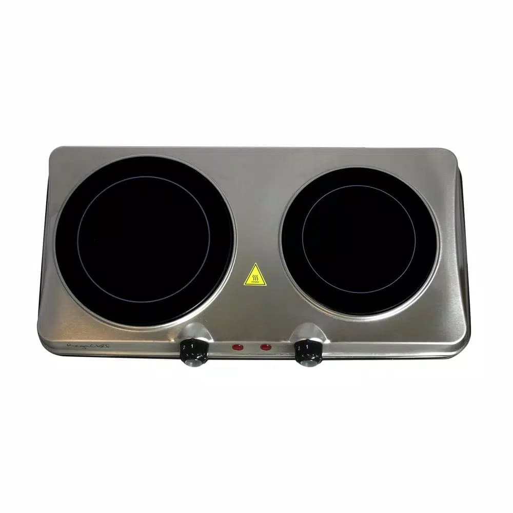 MegaChef 2-Burner Infrared Electric Hot Plate Cooktop, 1700W, Sleek Steel