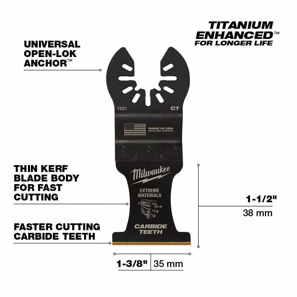Milwaukee 1-3/8 in. Carbide Universal Fit Extreme Wood/Metal Oscillating Multi-Tool Blade