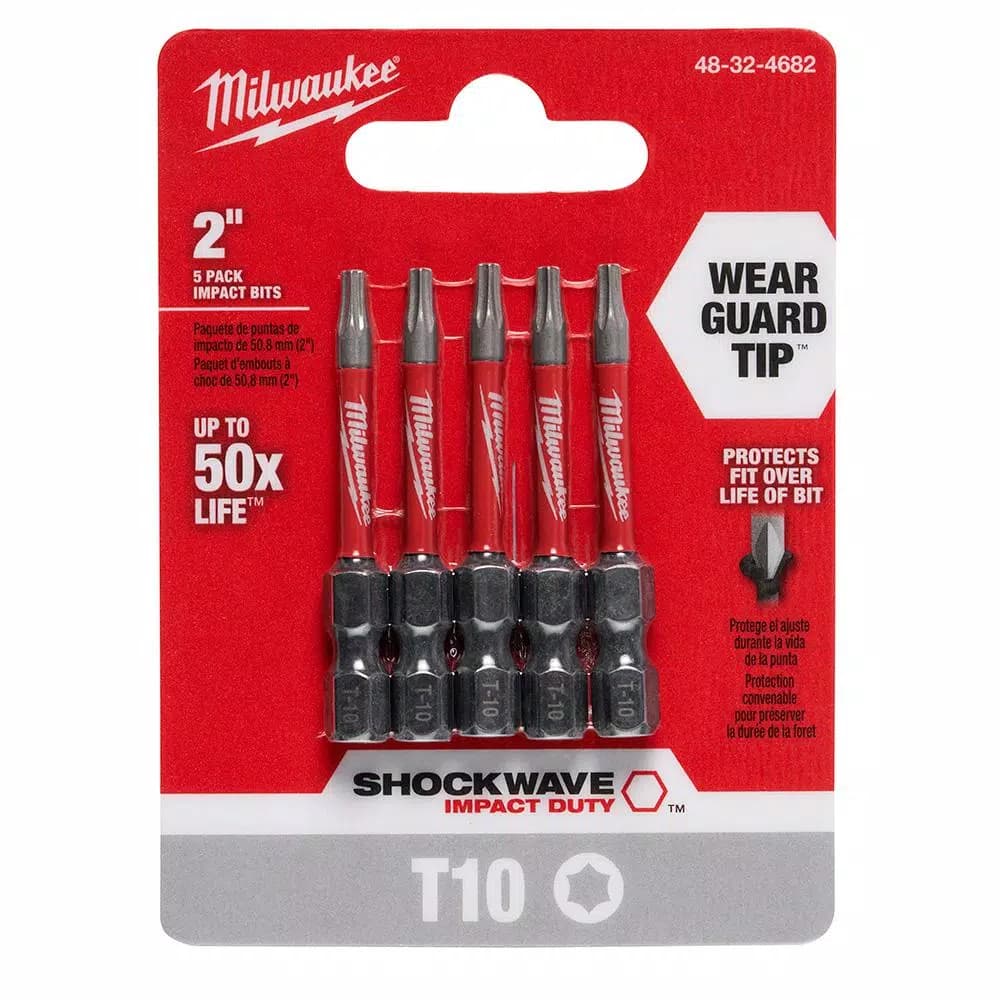 Milwaukee SHOCKWAVE Torx T10 2 in. Impact Duty Steel Screwdriver Bits, 5-Pack