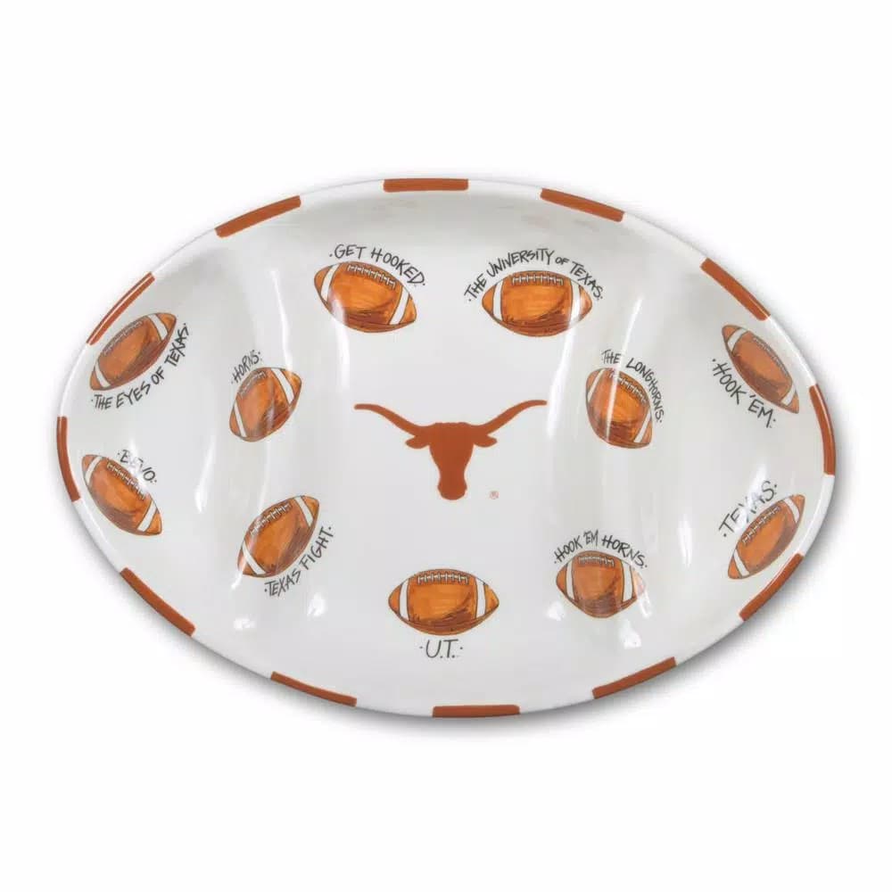 Magnolia Lane NCAA Texas Collegiate Football Ceramic Tailgating Serving Platter, 3-Section Divided Design
