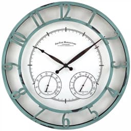 FirsTime 18 in. Laguna Round Outdoor Wall Clock with Thermometer and Hygrometer - Aged Teal thumbnail 1